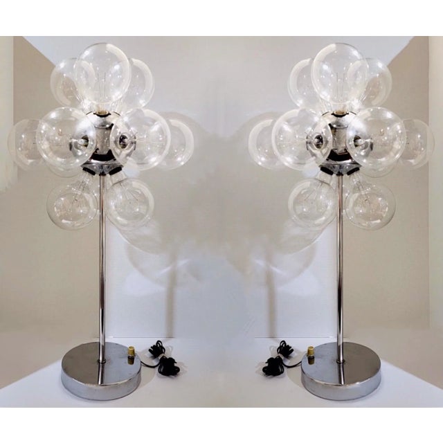 Modern Chrome Sputnik Style Bubble Glass Globe Lamps Att. To Tsao Designs, Pair For Sale In Atlanta - Image 6 of 6