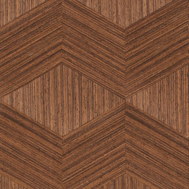 Sample - Schumacher Chevron Inlay Wallpaper in Walnut For Sale