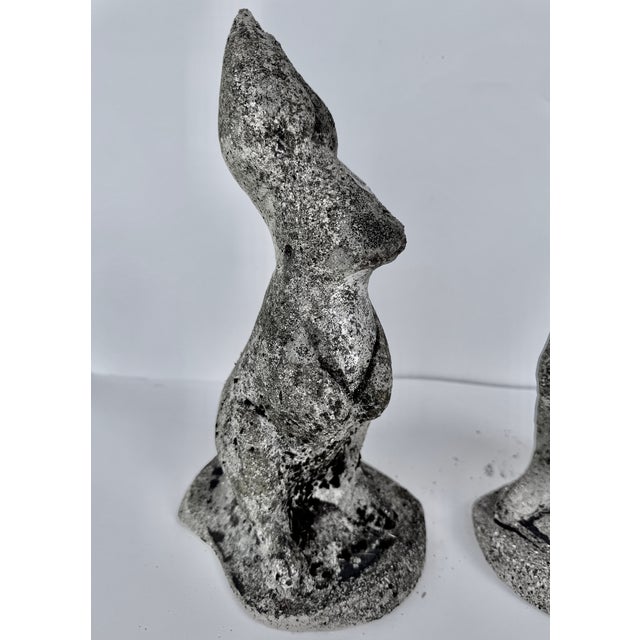 Composition Stone Garden Rabbit Sculptures With Weathered Patina, Pair For Sale - Image 4 of 14