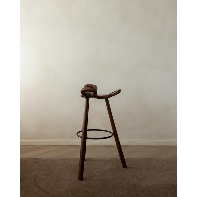Vintage Spanish Brutalist Wooden Marbella Bar Stools from Confonorm, 1970s, Set of 3 For Sale - Image 6 of 18