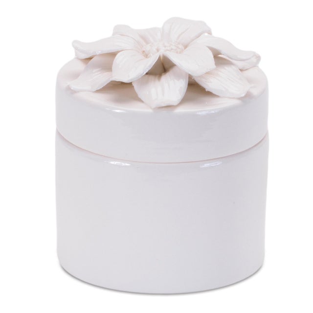 2020s Stoneware Box with Floral Lid Accent (Set of 3) For Sale - Image 5 of 9