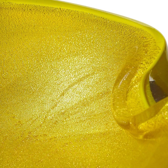 Mid 20th Century Vintage Murano Bright Golden Yellow Gold Flecks Italian Art Glass Heart Shape Bowl Ashtray For Sale - Image 5 of 8