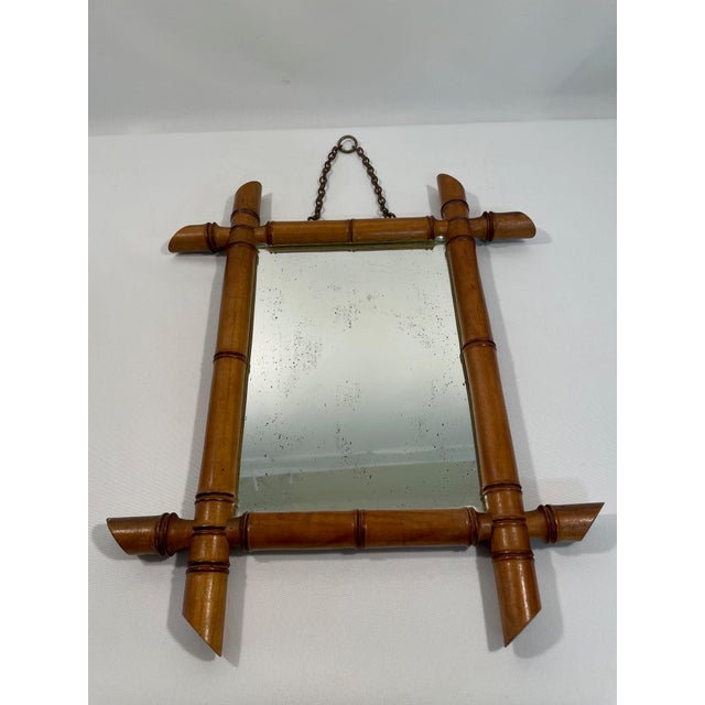 Early 1900s French Faux Bamboo Turned Wood Accent Mirror For Sale - Image 4 of 17