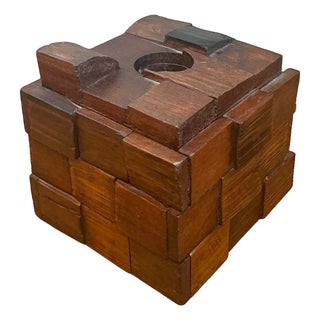 Vintage Brutalist Abstract Wood Tissue Box For Sale