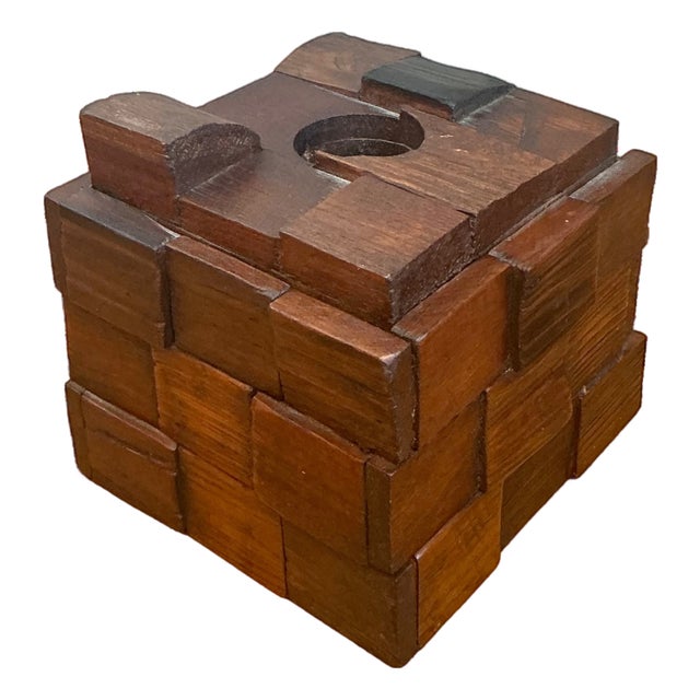 Vintage Brutalist Abstract Wood Tissue Box For Sale