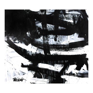 Gray Runs With Black Whites, Original Abstract Painting by Robbie Kemper For Sale