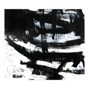 Gray Runs With Black Whites, Original Abstract Painting by Robbie Kemper