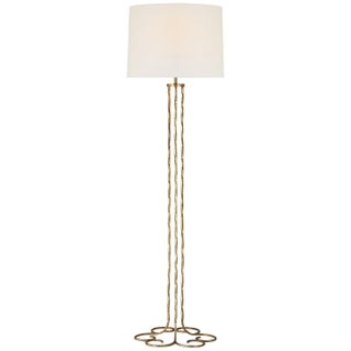 AERIN by Visual Comfort Signature Shae 65" Sculpted Floor Lamp in Gilded Iron with Linen Shade For Sale