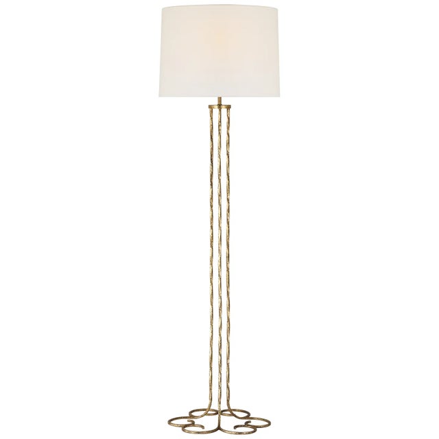 AERIN by Visual Comfort Signature Shae 65" Sculpted Floor Lamp in Gilded Iron with Linen Shade For Sale