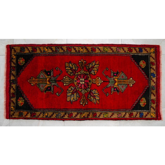 Hand Knotted Small Turkish Rug. Organic Wool 1960's Entryway Decor DoorMat, Accent Rug - 22'' X 44'' For Sale - Image 9 of 12