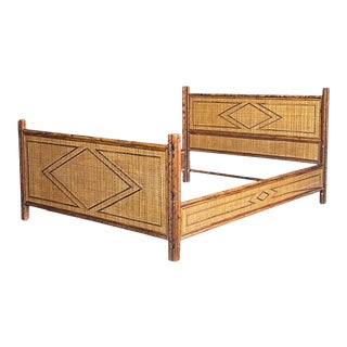 Vintage Mid Century Rattan Geometrical Queen Bedframe For Sale