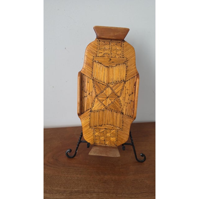 Beige Vintage Tramp Art Matchstick Tray, Folk Art Wooden Catchall, Black Forest Style Match Holder, Rustic Cabin Decor, Handcrafted Boho Tray For Sale - Image 8 of 9