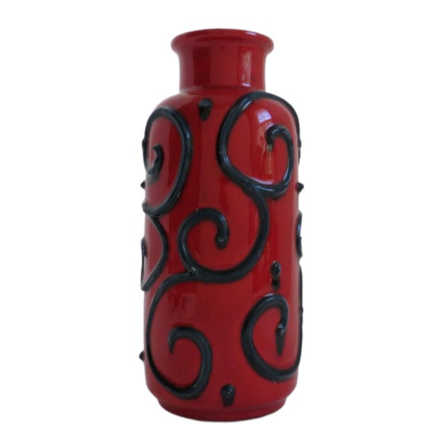 West German Red & Teal Ceramic Vase For Sale - Image 4 of 8