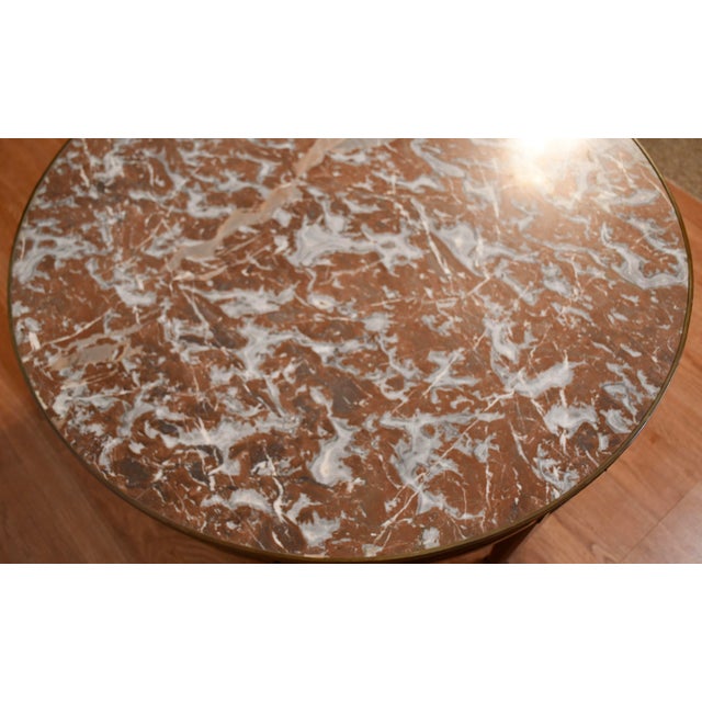 French 1910s Antique French Louis XVI Mahogany & Marble Top Bouillottee Coffee Table For Sale - Image 3 of 13