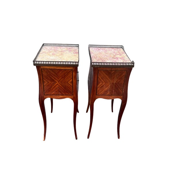 Late 19th Century Marble Top Gallery French Italy 3 Drawer Stands, Pair For Sale - Image 13 of 18
