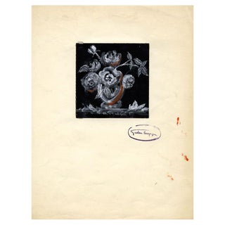 Gustave Bourgogne, Black and White Roses, Mid-20th Century, Gouache Painting For Sale