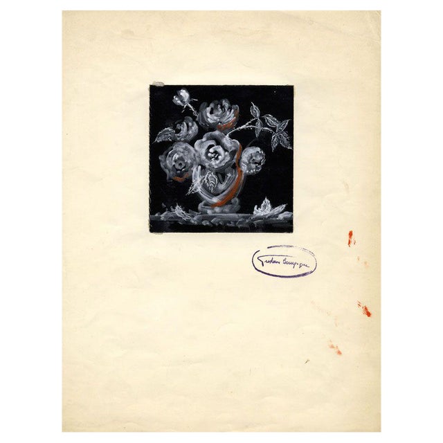 Gustave Bourgogne, Black and White Roses, Mid-20th Century, Gouache Painting For Sale