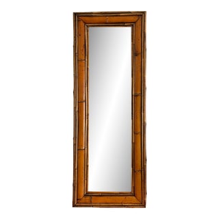 Vintage Rectangular Bamboo Wall Mirror For Sale