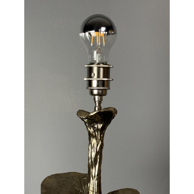 Brass Silver Flower Lamp with Cocoon Fabric Shade, 1980s For Sale - Image 4 of 11