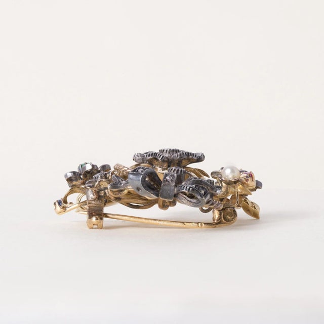 Late 19th Century Victorian 18k and Platinum Gemstone and Antique Diamond Floral Basket Brooch For Sale In Los Angeles - Image 6 of 6