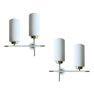 Vintage Opaline Glass Sconces from Lunel, 1960s, Set of 2 For Sale