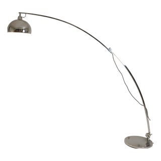 Italian Steel Chromed Adjustable Arc Floor Lamp, 1970s For Sale