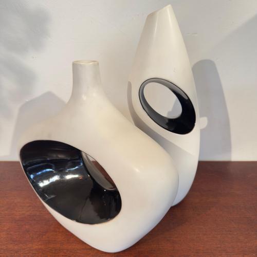 Vintage Italian White and Black Ceramic Vase with Organic Abstract, 1980s For Sale - Image 6 of 18