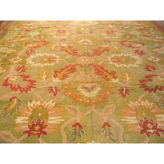 Turkish 1890s Green Floral Antique Turkish Anatolian Oushak Rug 12'4" X 16'2" Handknotted Wool Carpet For Sale - Image 3 of 7