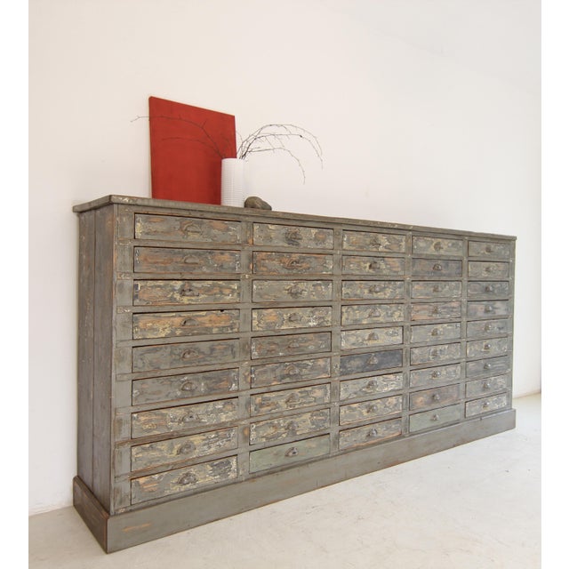 Industrial Large Original Painted Pine Workshop Drawer Cabinet, 1920s For Sale - Image 3 of 18