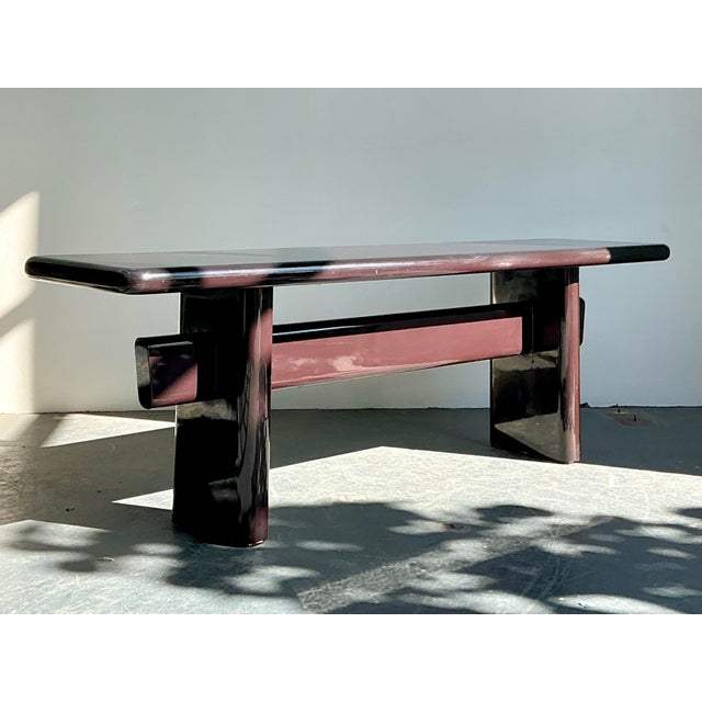 Wood Vintage Boho Brown Lacquered Console Table For Sale - Image 7 of 10