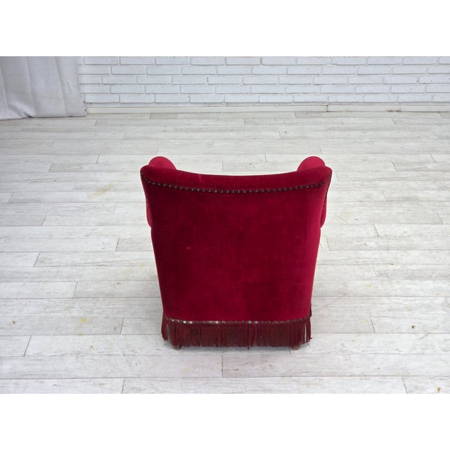 Red Danish Armchair in Red Velour and Ash, 1970s For Sale - Image 8 of 17