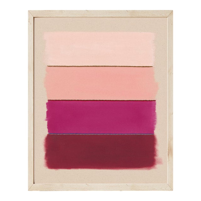 Modern Abstract Stripes Pink & Berry Red Art Print, 30 X 24 Print in Wood Frame For Sale