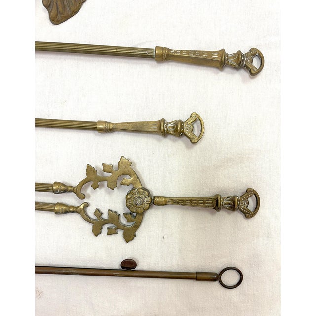 Vintage French Brass "Hunting" Motif Fireplace Tool Set- 5 Pieces For Sale - Image 10 of 12