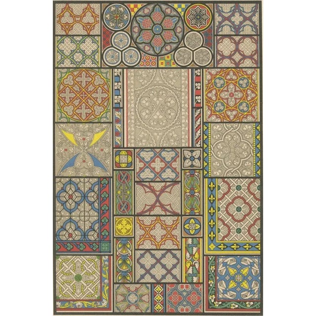 After Racinet, Medieval Floor Tile Patterns Middle Ages Decorative Motifs, Plate XLV, 1869, Print For Sale - Image 5 of 10