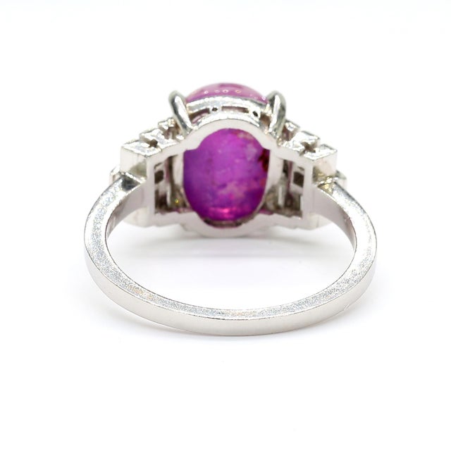 Vintage No Heat 7 Carat Purplish Pink Star Sapphire Platinum Art Deco Ring, Size 6.25 For Sale - Image 4 of 11