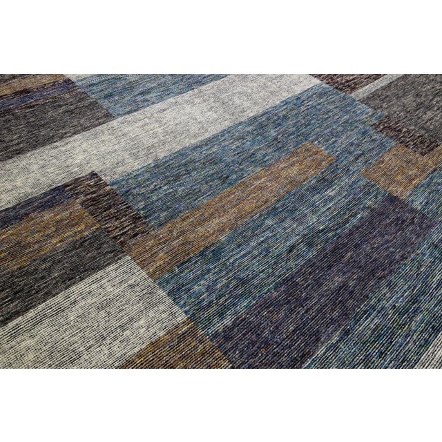 Textile Modern Apadana's Safi Collection Handmade Earthy Tone Abstract Designed Wool Rug For Sale - Image 7 of 11