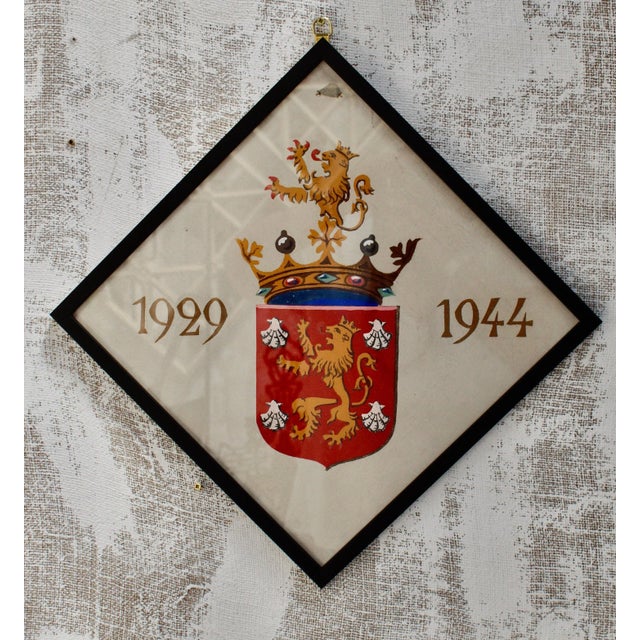 We have an unusual and rare College Parchments, hand-painted, Oil on card, representing the Lion and Four Scallop Shells....