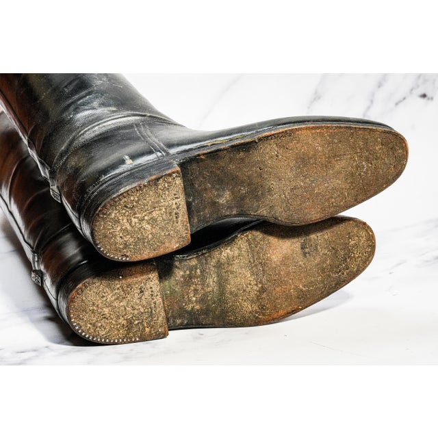 Fantastic Horse Riding English Antique Black Leather Boots Peal & Co. Wood Trees Home Decor Prop Country Equestrian For Sale - Image 13 of 16