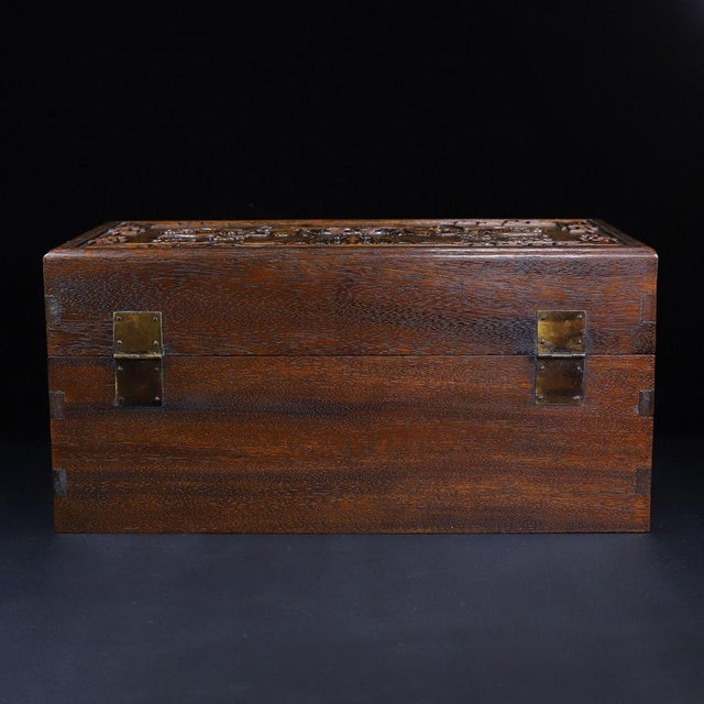 Pair of Huali Rosewood Nesting Boxes Carved With Bat & Peach Motif For Sale - Image 9 of 10