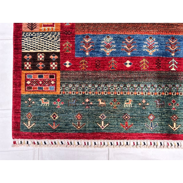 Multicolor Afghan Khorjin Hand-Knotted Wool Rug - 8'0" X 5'9" For Sale - Image 6 of 14