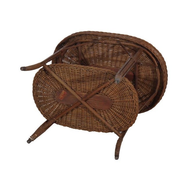 Antique Heywood & Wakefield Arts & Crafts Wicker & Oak Table Signed C1920 For Sale - Image 14 of 16