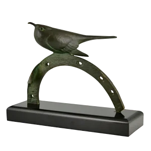 Art Deco Bronze Sculpture of Bird on Horseshoe by André Vincent Becquerel, 1930s