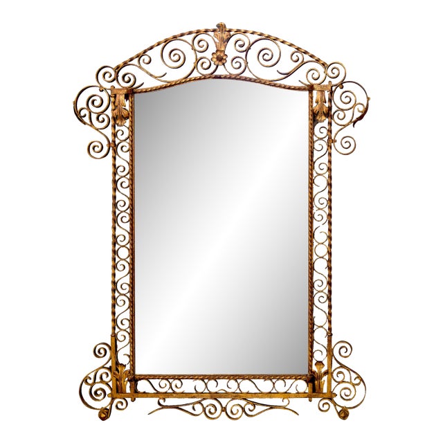 Large Early 20th Century Italian Mirror With Gilt Iron Frame For Sale
