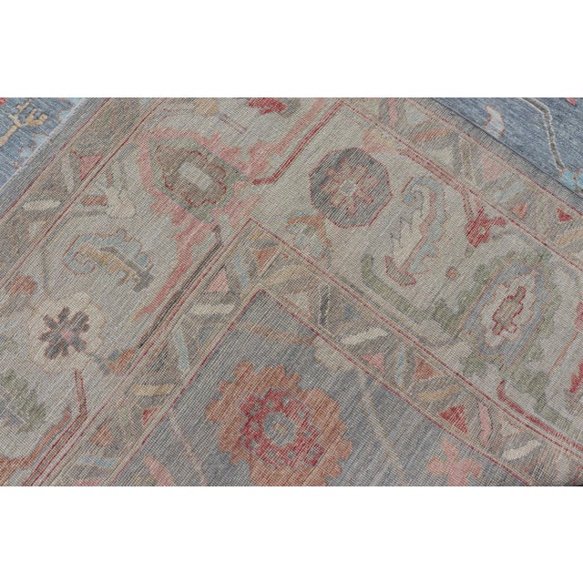 Large Modern Oushak Design With All-Over Multi Colored Floral Design in Wool For Sale - Image 12 of 13