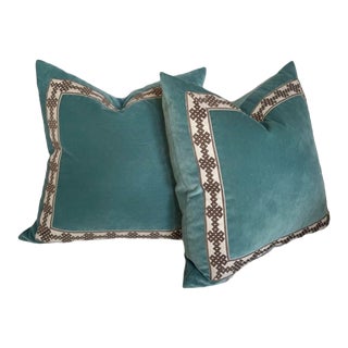 Robins Egg Blue Velvet Toss Pillows by Lacefield Designs - a Pair For Sale