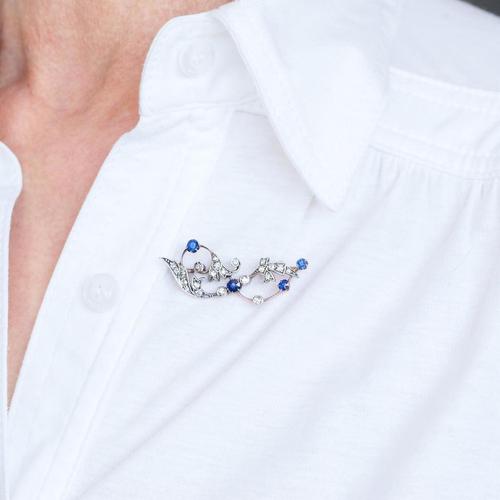 Antique Victorian 9 Karat Gold, Sapphire and Diamond Brooch with Foliate Motif, 1880s For Sale - Image 15 of 18