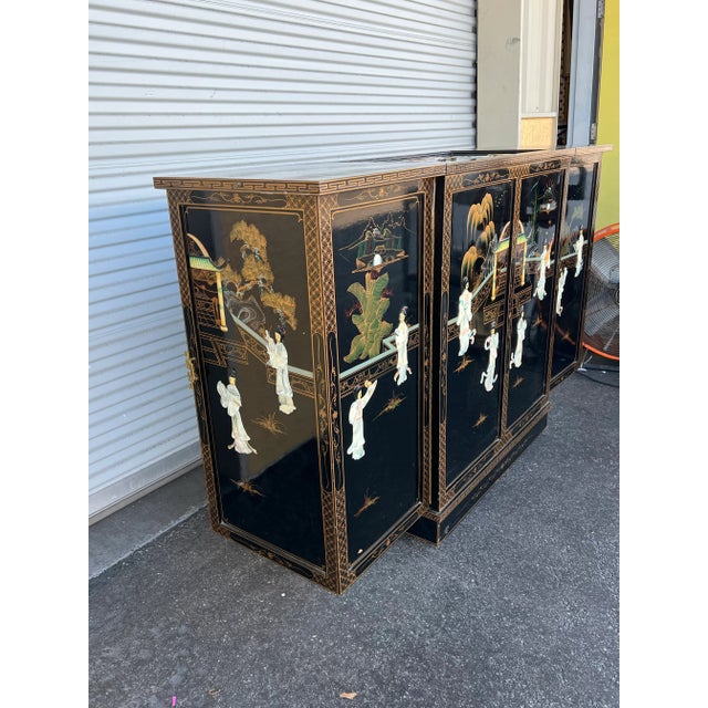 Mid Century Asian Folding Bar Cart & Cabinet For Sale - Image 4 of 12