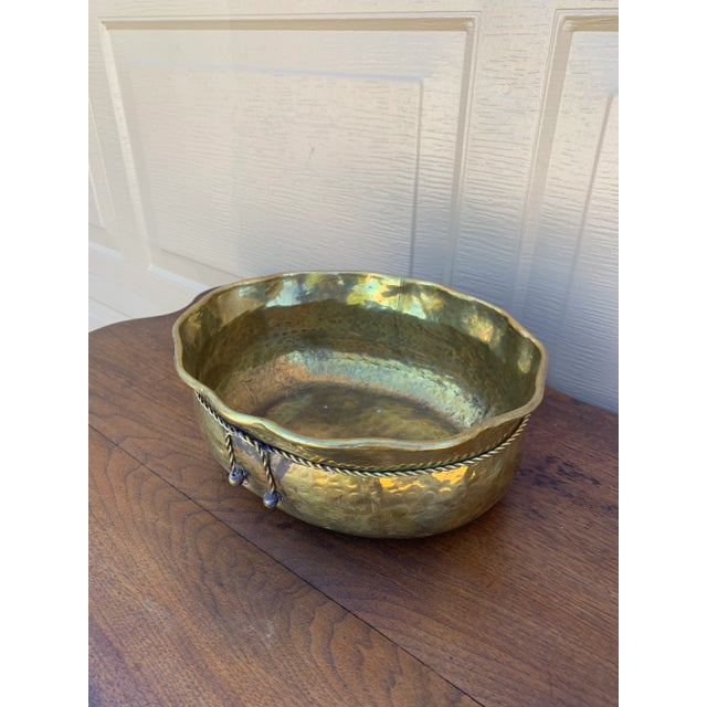 French Country Vintage English Country Trompe L’Oeil Brass Rope Cachepot For Sale - Image 3 of 10
