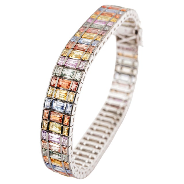Natural multi sapphire 24.80cts bracelet in 18k gold For Sale - Image 15 of 18