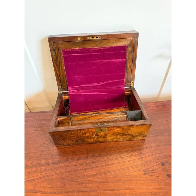 Early 20th Century Antique Victorian Style Burr Walnut Brass Writing Box For Sale - Image 4 of 16